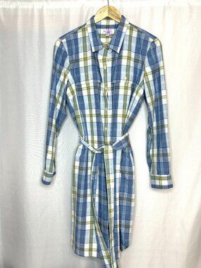 LL Bean Signature Plaid Shirt Belted Dress with Pockets, X-Large Preppy Cottage